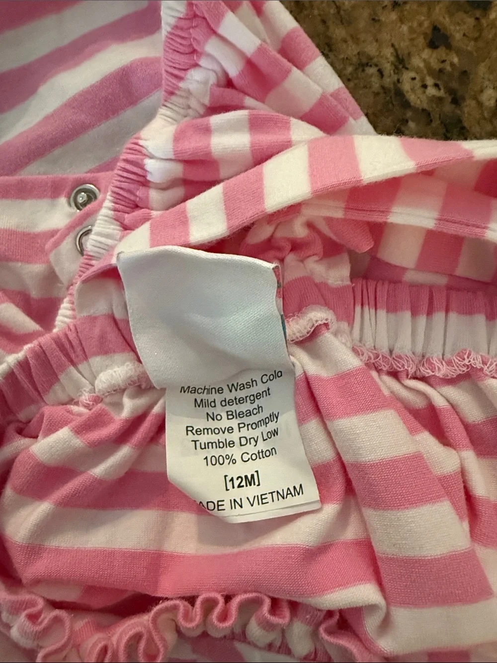 Stitchy Fish Pink Striped Baby Romper with Minnie Mouse Applique